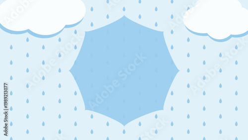 Rainy season background with clouds and raindrops, cute blue rainy weather seamless background / 雲と雨の梅雨背景 かわいいブルーのレイニーシーズン背景