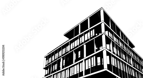 Modern office building corner structure.