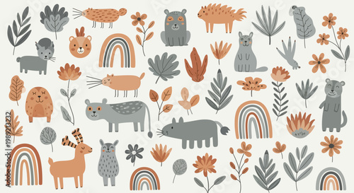 Colorful illustration of various animals.