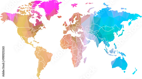 Colorful Geometric World Map Vector, Global Network Concept, Digital Art vector illustration