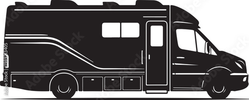 Black motorhome, RV, camper van vector, recreational vehicle