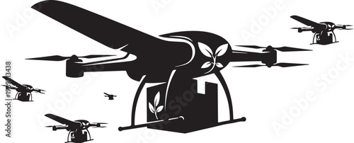 Drone, drones, quadcopter, quadcopters, black, silhouette, vector graphics, 5 icons, robotic, flying, aircraft