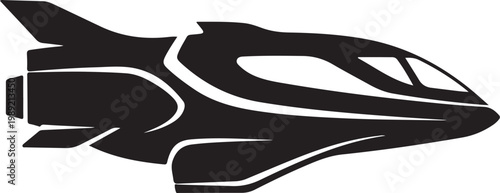 Futuristic spaceship, sleek spacecraft, black vector icon, sci-fi transportation
