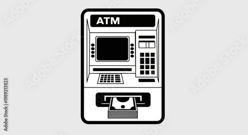 Automated Teller Machine Dispensing Cash Transaction Icon.