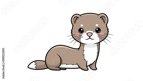 Cute cartoon character of a brown and white ferret with a friendly face and tiny paws isolated on a white background.
