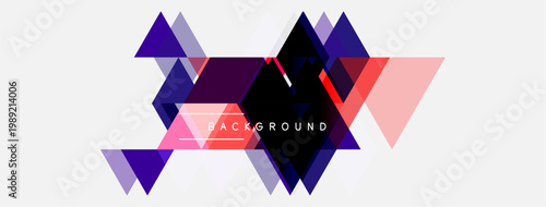 Abstract geometric shapes overlap, creating dynamic composition. Purple, pink hues dominate white space. Text reads background.