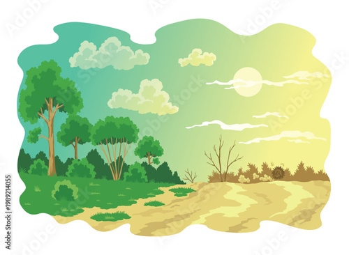 Climate change with land degradation. Global desertification environmental problems. Soil erosion. Global warming concept