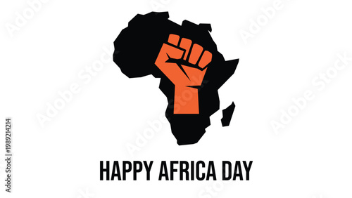 Happy Africa day illustration with raised fist and Africa map silhouette unity freedom independence solidarity concept awareness poster design