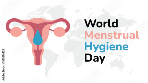 World menstrual hygiene day illustration with uterus icon water drop and world map background feminine health awareness medical concept design