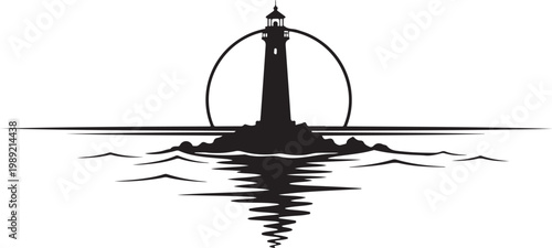 Lighthouse silhouette, nautical icon, black vector graphic, lighthouse illustration