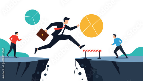 Crying businessman character holding a white flag symbol of surrender and failure in a difficult business competition.