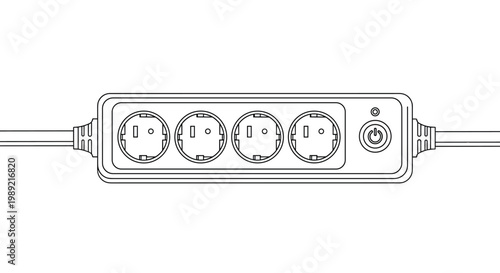 Outline illustration of a four-socket power strip extension cord with a power button and indicator light for electrical use.