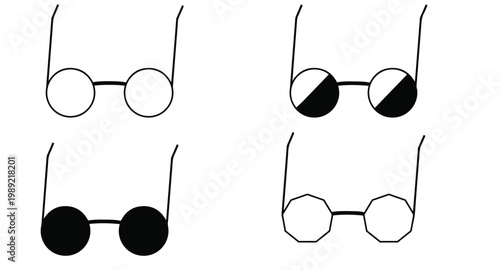 Round Eyeglasses Icon Set Minimalist Sunglasses Vector Illustrations