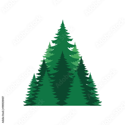 Evergreen trees, pine forest, green foliage, nature icons, tree silhouettes