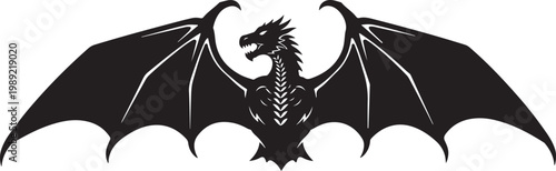 Dragon, mythical creature, black silhouette, fantasy icon, vector graphic