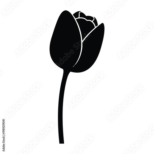 Black tulip flower icon, minimalist floral symbol, simple botanic illustration, elegant vector design