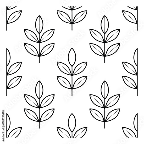 Minimalist Black and White Leaf Pattern Seamless Background