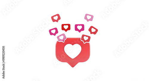 A heart symbol surrounded by smaller heart icons in various shades of pink on a black background