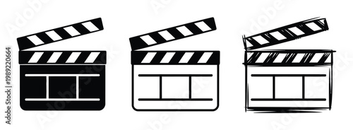 Three Clapperboards: Solid Black, Outline, and Styles