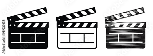 Three Clapperboards: Solid Black, Outline, and Textured