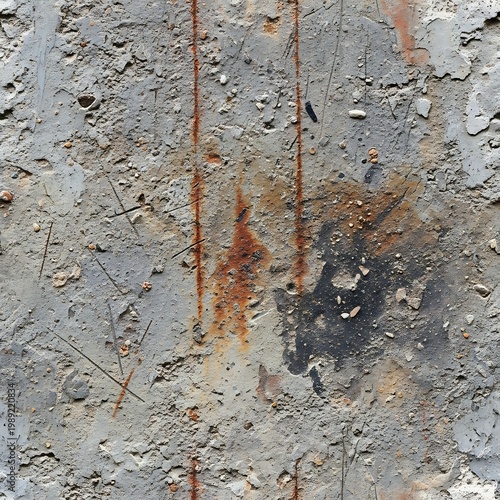 Weathered Concrete Wall with Rust Stains and Debris