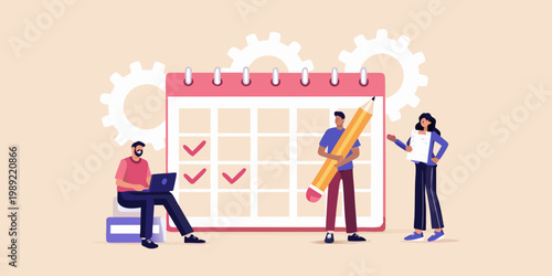 Planning and scheduling with team collaboration checklist and deadline concepts