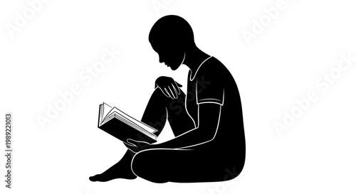 Man sitting and reading book.
