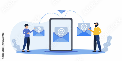 People exchanging emails via a mobile phone digital communication concept