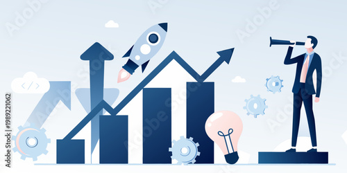 Business growth and innovation a man envisions success with a rocket