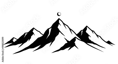 Black silhouette of mountain range landscape.