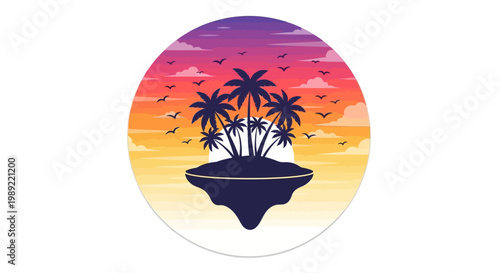 Tropical Palm Trees Silhouette Sunset.