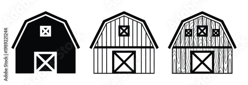 Three Stylized Barn Silhouette, Striped, and Wood Grain