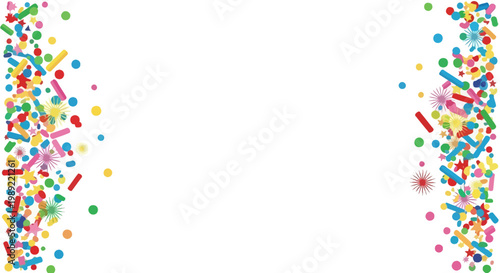 Colorful sprinkles on white background.