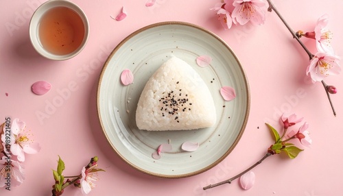 シンプルなおにぎり 日本食 ミニマル構図 高品質フード写真, Simple onigiri rice ball Japanese food minimal composition high quality food photo
