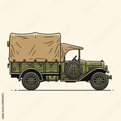 Vintage Military Truck Illustration