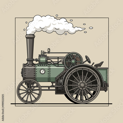 Vintage Steam Traction Engine Emitting Smoke