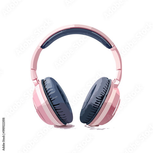 Pink Wireless Over-Ear Headphones Illustration on White Background