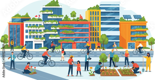 Climate change global warming vector illustration, earth planet split between environmental destruction and green renewable energy sustainability