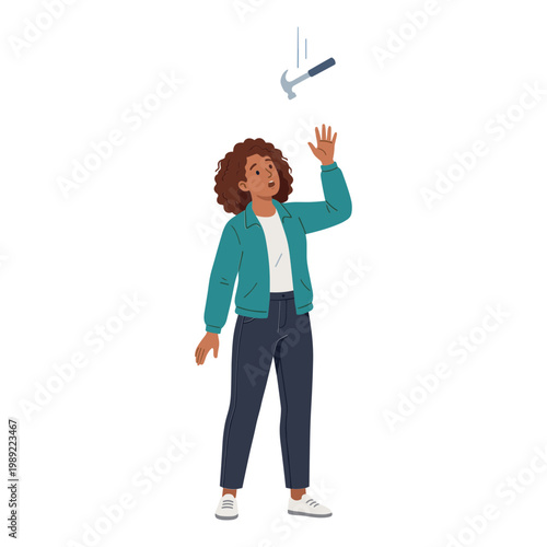 A woman throws a hammer in an outdoor setting with People and Industry elements.