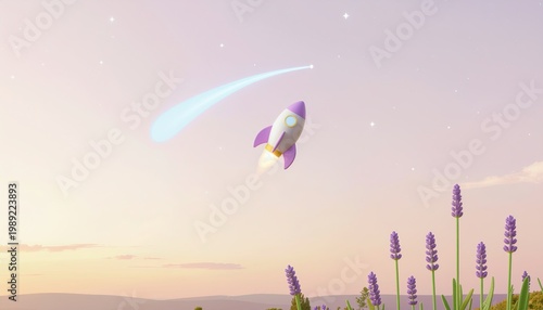 Lavender Pastel Dreamscape, Dreamy Lavender Skies with a Cosmic Comet