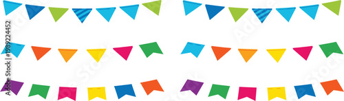 Colorful party bunting flags on white background festive celebration decor