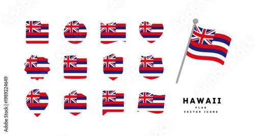 ハワイ州旗 フラットデザインアイコンセット ベクターイラスト