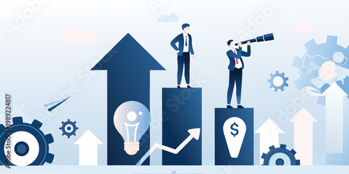 Business professionals analyze growth opportunities with vision and strategy