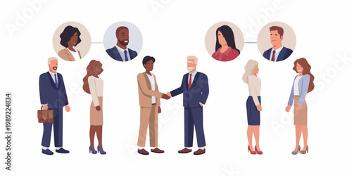 Diverse group of business professionals networking and shaking hands