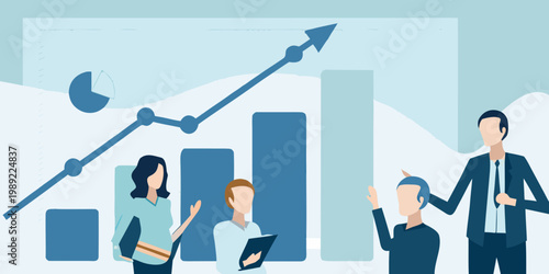 Business team analyzing growth charts and performance with positive momentum