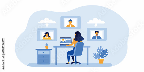 Woman participating in a video conference call with colleagues