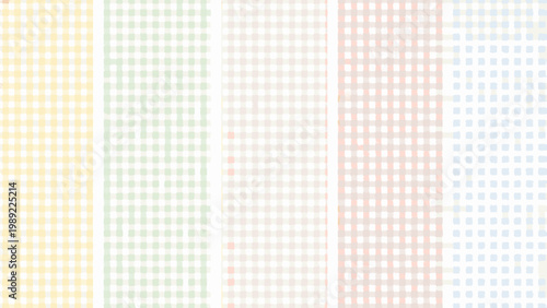 Four pastel gingham patterns arranged vertically in a repeating design