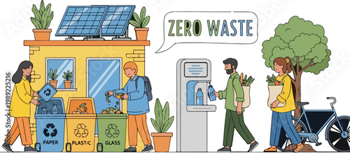 Earth Day vector illustration with people planting trees, environmental conservation banner, group of volunteers reforestation concept, green nature background