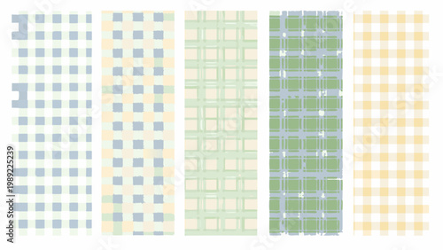 Assorted gingham patterns in pastel shades displayed vertically