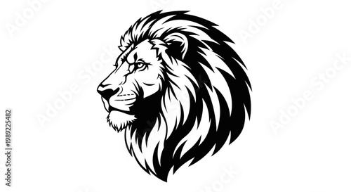 Black and white lion head profile.